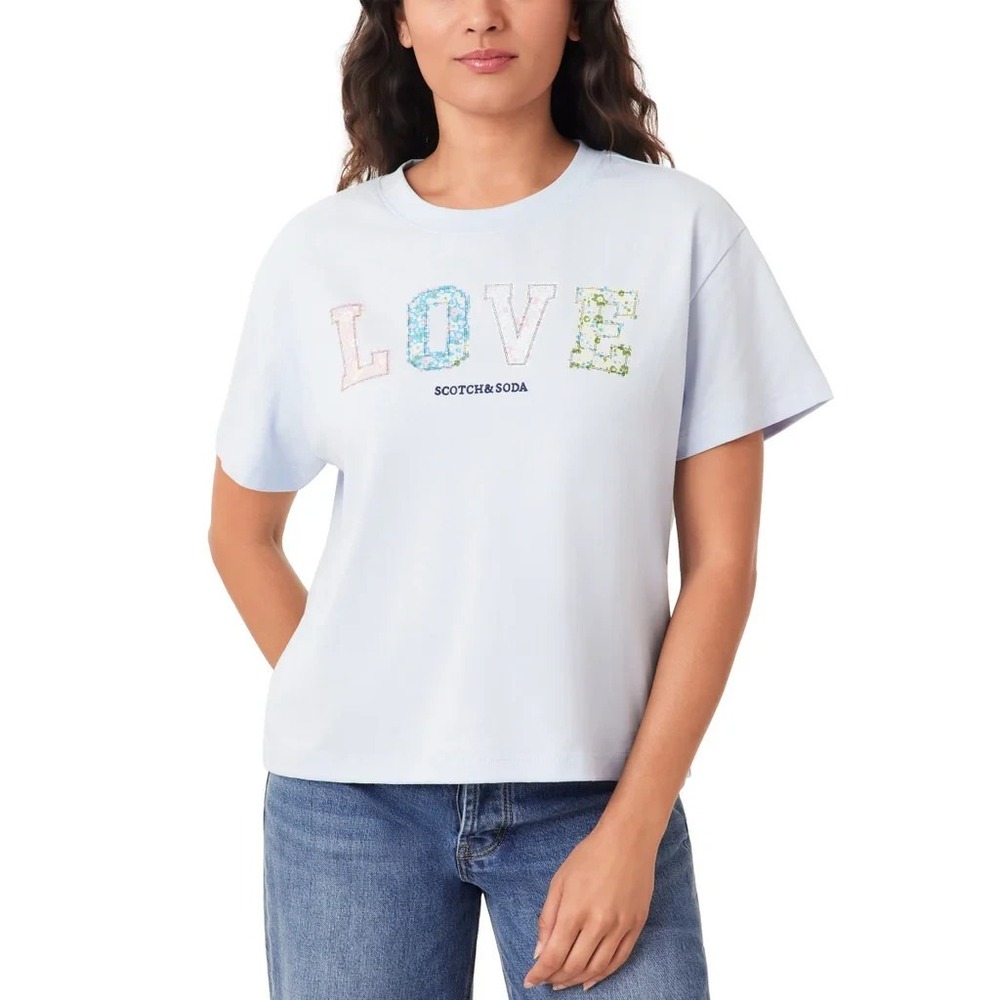 Scotch & Soda Womens Cotton LOVE Graphic Tee Blue Short Sleeve T-Shirt 2XL NEW